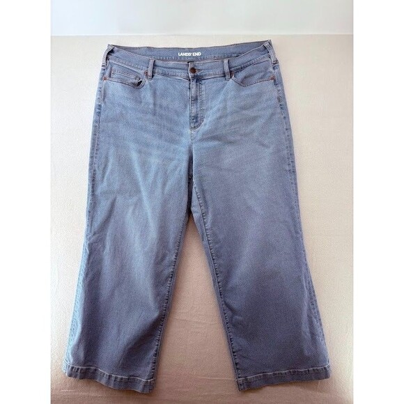 Lands' End Womens Size 20W Light Wash Denim Wide Leg Cropped Jeans - Picture 1 of 8